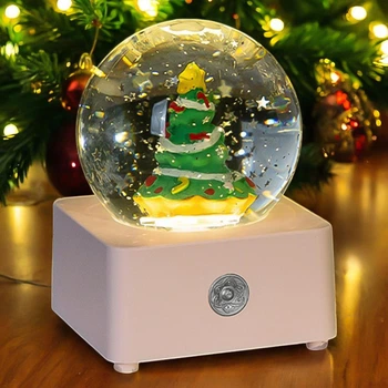 Новогодний снежный шар c LED подсветкой, музыкальный, от USB и батареек AA, 8,5x8,5см, Елка