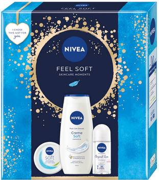 Набір для догляду за тілом Nivea Feel Soft Антиперспірант кульковий Original Care 50 мл + Крем Soft зволожуючий 100 мл + Гель для душу Creme Soft 250 мл (9005800382456)