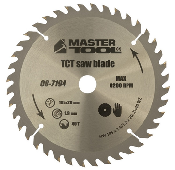 Диск пильный Mastertool по дереву с твердосплавными напайками 185 х 20 х 40Т адаптер 20/16 мм (08-7194)