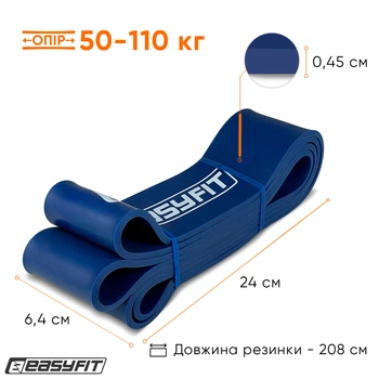 Резиновая петля EasyFit Origin 50-110 кг синяя (для фитнеса, тренировок, подтягиваний, резина для турника, резинка-эспандер) EF-1881-BL