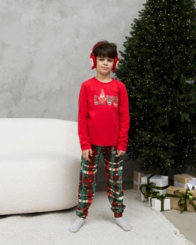 Детская новогодняя пижама для мальчика Love- Family look для семьи красная 110-116