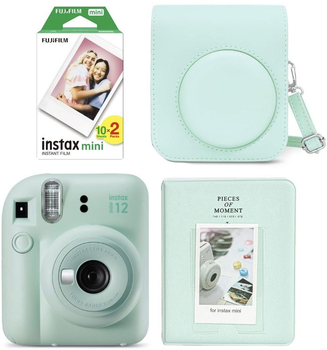 Подарочный Набор Fujifilm INSTAX Mini 12 Mint Green зеленый Фотокамера моментальной печати / Картриджи 20 фото / Чехол / Альбом 64 фото подарок для девушки, парня, ребенка на день рождения