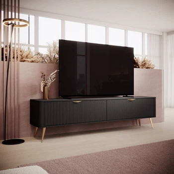 Тумба под ТВ Perfect Home Ланте / Lante 2D/200 2-дверная с золотыми ножками Черный