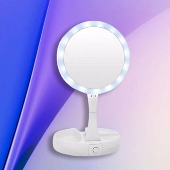 Подвійне складане дзеркало з LED підсвічуванням для макіяжу із збільшенням 10х від USB або батарейок, ART ZER F0LD