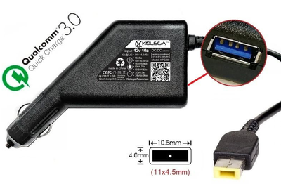 Автомобильный Блок питания Kolega-Power для ноутбука (QC3.0) Lenovo 20V 3.25A 65W Square tip with pin (KPC-90-20-SQp)
