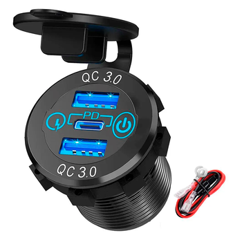 Автомобильная быстрая врезная зарядка 48 Вт, USB и Type C, кнопка, QC3.0, 12-24 В (DS2013-P13)