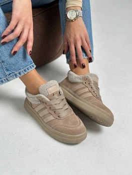 Кеди зимові жіночі ShoesBand Бежева натуральна замша зі вставками шкіри на хутрі 36 (23,5 см) (S57101з)