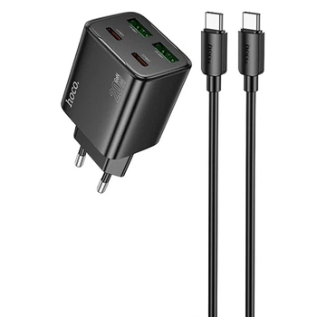 Мережевий зарядний пристрій (МЗП) Hoco N55 Fundador PD20W four-port (2USB-A/2C) + Type-C to Type-C Black