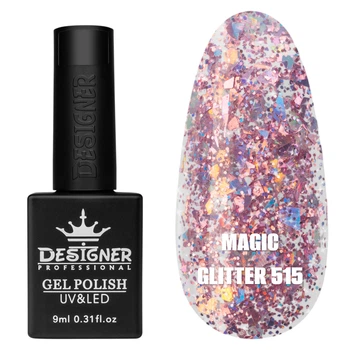 Гель-лак для ногтей Дизайнер Magic Glitter №515 розовым глиттером 9 мл