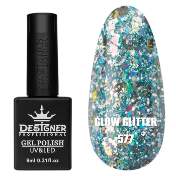 Гель-лак для ногтей Clow Glitter Дизайн с глиттером хамелеон разного размера , 9 мл Голубой №577