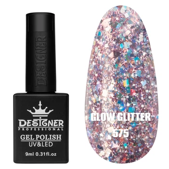 Гель-лак для ногтей Clow Glitter Дизайн с глиттером хамелеон разного размера , 9 мл Малиновый №575