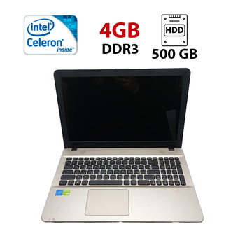 Ноутбук Asus R541 / 15.6" (1366x768) TN / Intel Celeron N4000 (2 ядра по 1.1 - 2.6 GHz) / 4 GB DDR3 / 500 GB HDD / nVidia GeForce 810M, 2 GB DDR3, 64-bit / WebCam б/в