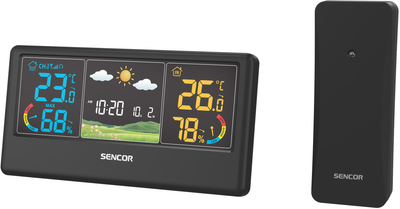 Метеостанция Sencor, внутреннее/наружное измерение, от сети/АААх3+ААх2, температура, влажность, время, прогноз погоды (SWS4100B)