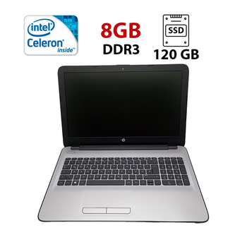 Ноутбук HP 250 G5 / 15.6" (1366x768) TN / Intel Celeron N3060 (2 ядра по 1.6 - 2.48 GHz) / 8 GB DDR3 / 120 GB SSD / Intel HD Graphics 400 / WebCam б/у