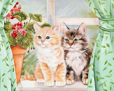 Алмазная мозаика на подрамнике картина стразами 30х40 см DIY Котята на окне SGLD 62273 - co