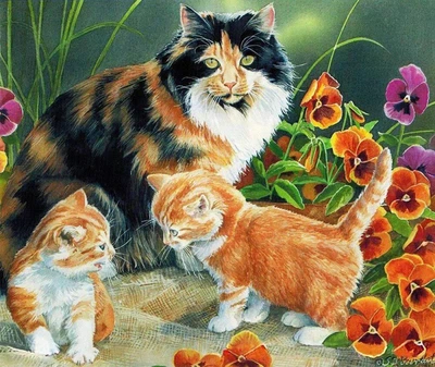 Алмазная мозаика на подрамнике картина стразами 30х40 см DIY Кошка с котятами SGLD 62228 - co