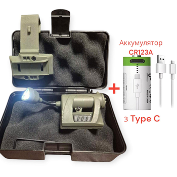 Військовий ліхтар MPLS Charge з кріпленням в рельсу на військовий шолом каску + батарейка акумулятор CR123A з TYPE-C олива