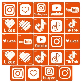 Набор трафаретов для био-тату "Социальные сервисы" social_24-1, 24 шт 6 х 6 см