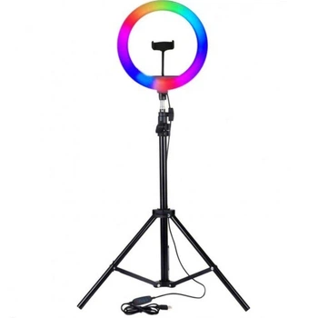 Цветная кольцевая лампа RGB 20 см USB шнур (комплект со штативом) MJ-20