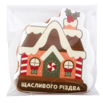 Пряник медово-имбирный с пищевой печатью, Крафт пряник Зимняя коллекция "Дом Счастливого Рождества" 45г