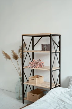 Этажерка LEVOR "LOFT-5" из натурального дерева черная