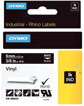 Стрічка для етикеток Dymo Rhino Vinyl 9 мм x 5.5 м White/Black (1805437)