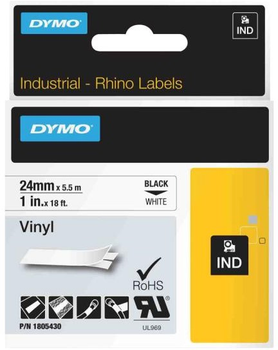 Стрічка для етикеток Dymo Rhino Coloured Vinyl 25.4 мм x 5.5 м Black/White (1805430)