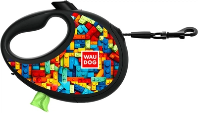 Повідець-рулетка для собак WAUDOG R-leash з контейнером для пакетів, малюнок "Блоки", світловідбивна стрічка, S, до 12 кг, 3 м (255-4056)