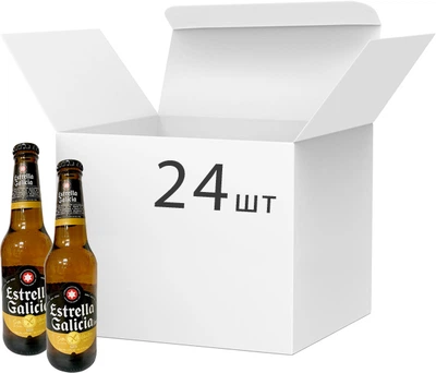 Упаковка пива Estrella Galicia EG Без Глютена светлое крафтовое стекло 5.5% 0.33 л х 24 шт. (8412598005893)