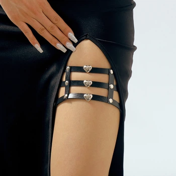Гартер портупея на ногу з сердечками підв'язка Honey Fashion Accessories One Size чорний (16-20)