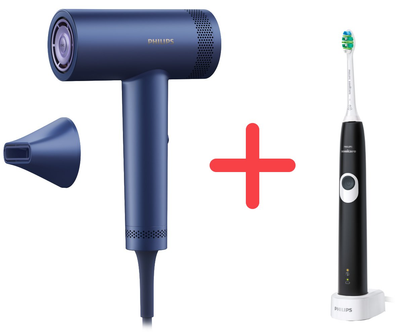 Фен PHILIPS BHD839/00 серия 8000 + Электрическая зубная щетка PHILIPS Sonicare HX6800/63 Protective Clean 4300 (комплект)