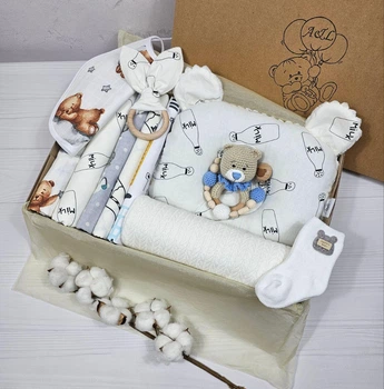 Набор для новорожденного: подушка, пеленки и игрушки с пледом a.l.babybox Милк 2