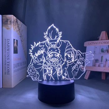 Светильник с 3D эффектом led лампа Годжо Сатору с учениками из аниме Магическая Битва Jujutsu Kaisen ночник (100197.6)