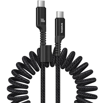 Кабель зарядки Baseus P10320203111-00 (Пружина) (100W) (1M) Type-C to Type-C швидка зарядка для мобільних пристроїв Чорний