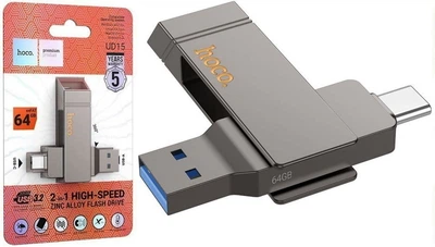USB Флеш накопитель Hoco UD15 Clever USB3.2 TypeC flash drive (USB-A/TypeC) 64GB Metal Grey (38611)