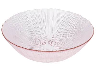 Салатник скляний Fleur D24.5*7 см рожевий із золотим обідком 992-182