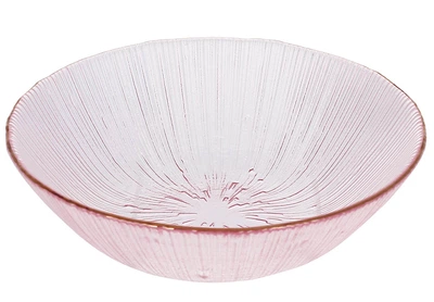 Салатник скляний Fleur D16.5*5 см рожевий із золотим обідком 992-181