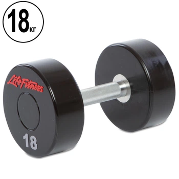 Гантель цельная профессиональная с полиуретановым покрытием LIFE FITNESS (SC-80081-18) 1шт 18кг Черный-красный