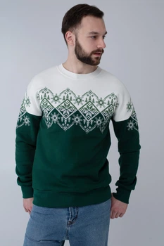 Чоловічий зелений новорічний світшот сніжинка S UKRS-9966 UkrGlamour