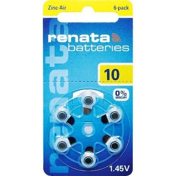 Батарейки для слухового аппарата RENATA ZA10.DP6 0% HG (PR70) 1х6 шт.