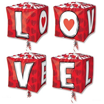 Фольгированный Шар Куб LOVE 55см (22") Красный