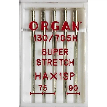 Иглы швейные для cтрейча, лайкры ORGAN SUPER STRETCH №75/90 пластиковый бокс 5 штук для бытовых швейных машин (6996)