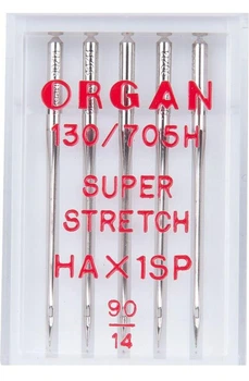 Иглы швейные для cтрейча, лайкры ORGAN SUPER STRETCH №90 пластиковый бокс 5 штук для бытовых швейных машин (6980)