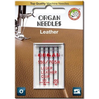 Иглы швейные для кожи и замши ORGAN Leather №90/100 для бытовых швейных машин блистерная упаковка 5 штук (6974)