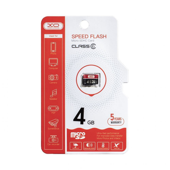 XO MicroSDHC 4 Гб класса 6 в черно-красном исполнении.