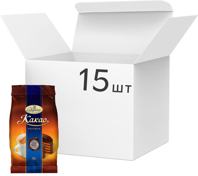 Упаковка какао-порошку Шоколадна фабрика Україна 100 г х 15 шт. (4823001415392)