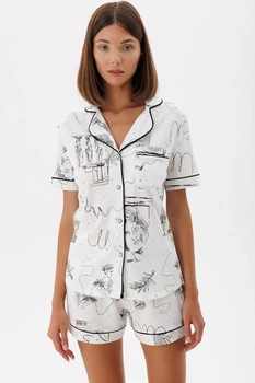 Пижама: рубашка и шортики Leinle 48(XL) Белый-Черный (105784)