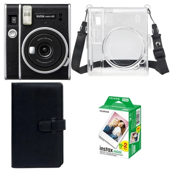 Подарунковий набір Камера для миттєвого друку Fujifilm Instax Mini 40 EX D US / Чохол прозорий / Картриджі на 20 фото / Коричневий фотоальбом на 108 фото