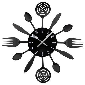 Настенные часы на кухню Spoons-forks кварцевые металлические 37 см Черный