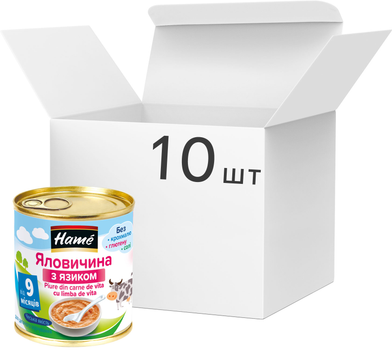Упаковка м'ясного пюре Hame Яловичина з язиком з 9 місяців 100 г х 10 шт (8595139764845)